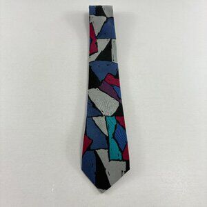 Rick Bennett Blue / Gray Abstract Skinny / Short Men's Tie 2 1/2' x 52" Vintage